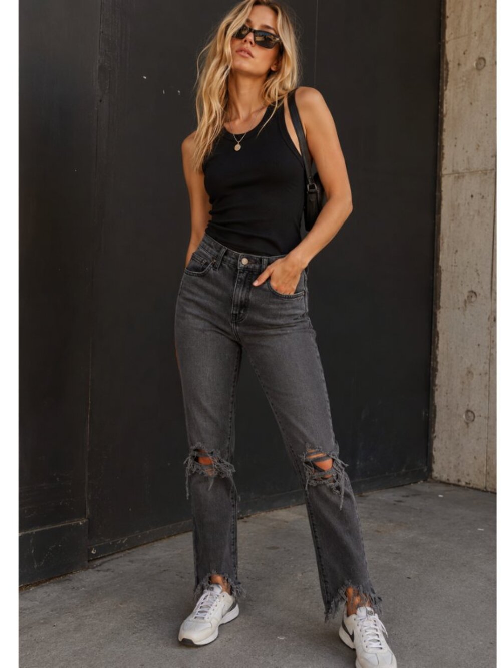L'AGENCE High Line High Rise Skinny Jeans Off Black Distressed Denim Size 26